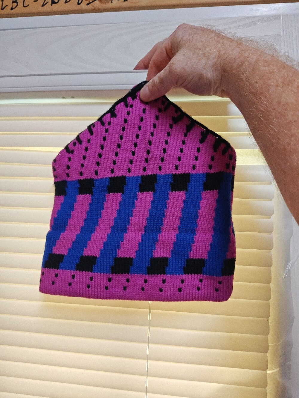 Top Notch Knit Beanie with Pink & Blue Trim